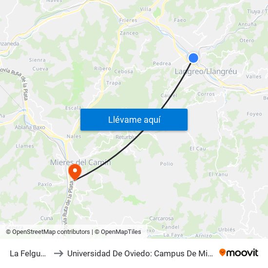 La Felguera to Universidad De Oviedo: Campus De Mieres map
