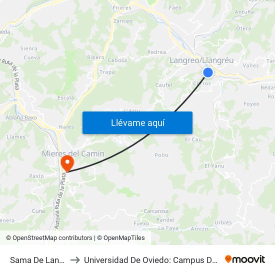 Sama De Langrea to Universidad De Oviedo: Campus De Mieres map