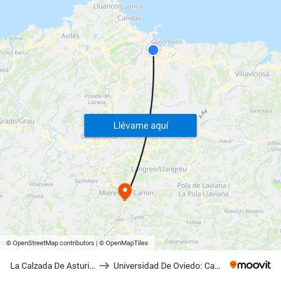 La Calzada De Asturias Estación to Universidad De Oviedo: Campus De Mieres map