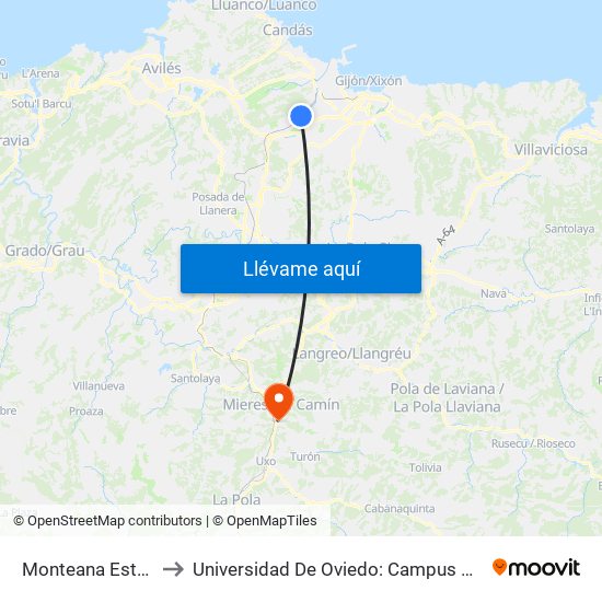 Monteana Estación to Universidad De Oviedo: Campus De Mieres map