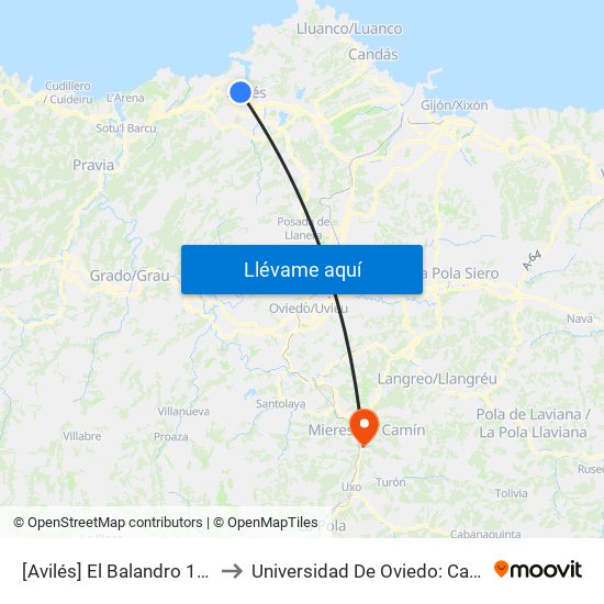 [Avilés]  El Balandro 16 [Cta 17338] to Universidad De Oviedo: Campus De Mieres map