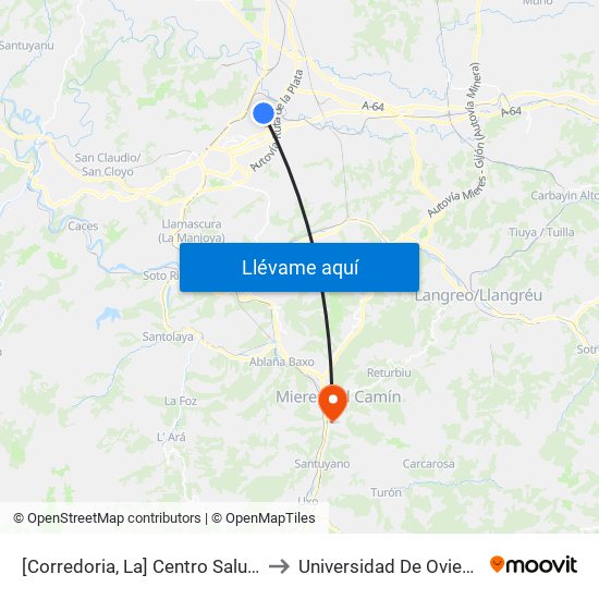 [Corredoria, La]  Centro Salud La Corredoria [Cta 17998] to Universidad De Oviedo: Campus De Mieres map