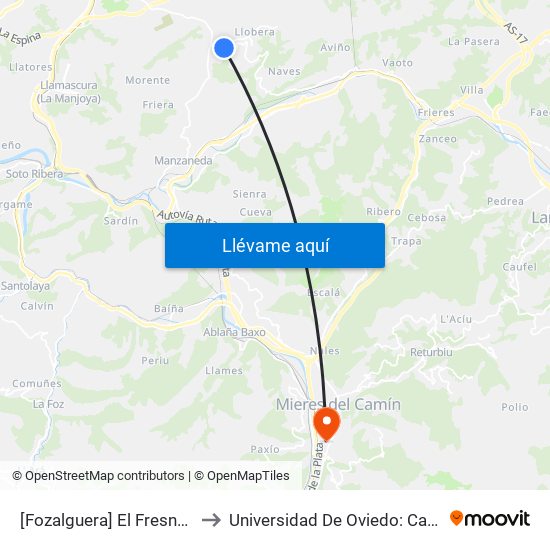 [Fozalguera]  El Fresno [Cta 18000] to Universidad De Oviedo: Campus De Mieres map