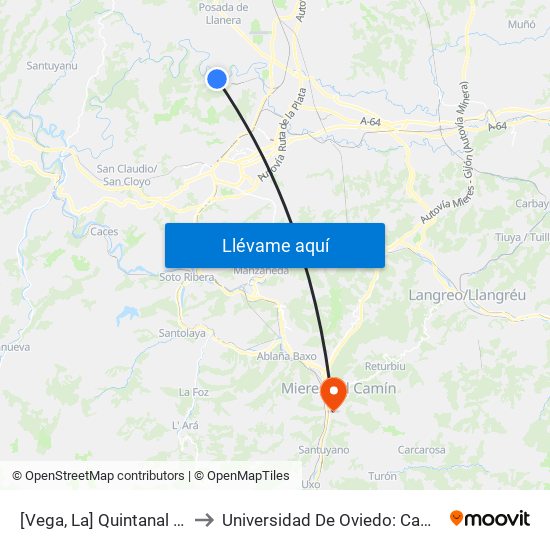 [Vega, La]  Quintanal [Cta 18002] to Universidad De Oviedo: Campus De Mieres map