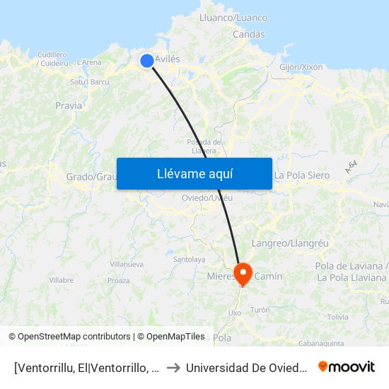 [Ventorrillu, El|Ventorrillo, El]  La Plata [Cta 18200] to Universidad De Oviedo: Campus De Mieres map