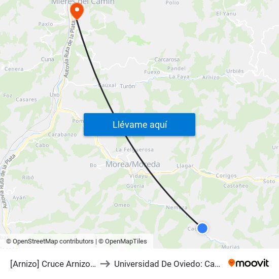 [Arnizo]  Cruce Arnizo [Cta 18238] to Universidad De Oviedo: Campus De Mieres map