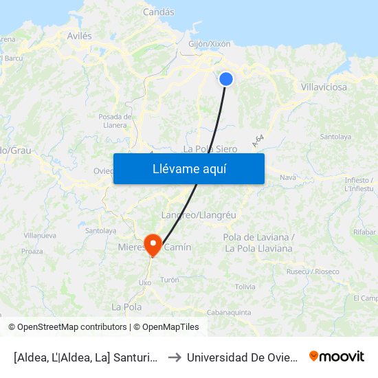[Aldea, L'|Aldea, La]  Santurio - Los Nogales [Cta 08238] to Universidad De Oviedo: Campus De Mieres map