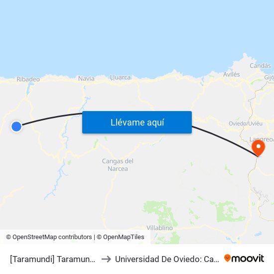 [Taramundi]  Taramundi [Cta 08770] to Universidad De Oviedo: Campus De Mieres map