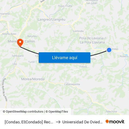 [Condao, El|Condado]  Recta El Condao [Cta 18298] to Universidad De Oviedo: Campus De Mieres map