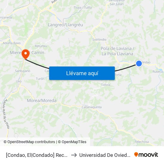 [Condao, El|Condado]  Recta El Condao [Cta 20678] to Universidad De Oviedo: Campus De Mieres map
