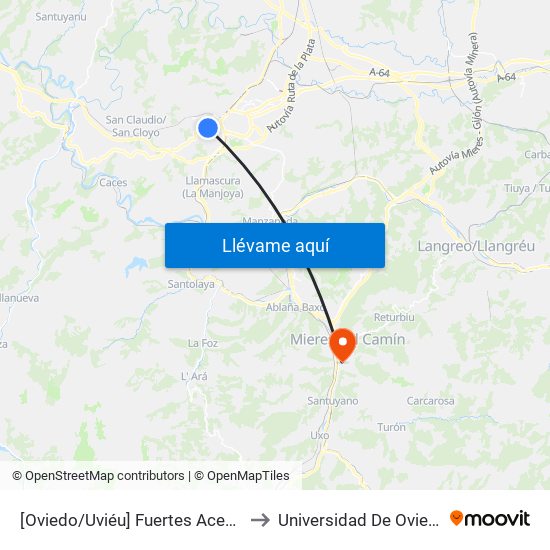 [Oviedo/Uviéu]  Fuertes Acevedo - Plaza Toros [Cta 20738] to Universidad De Oviedo: Campus De Mieres map