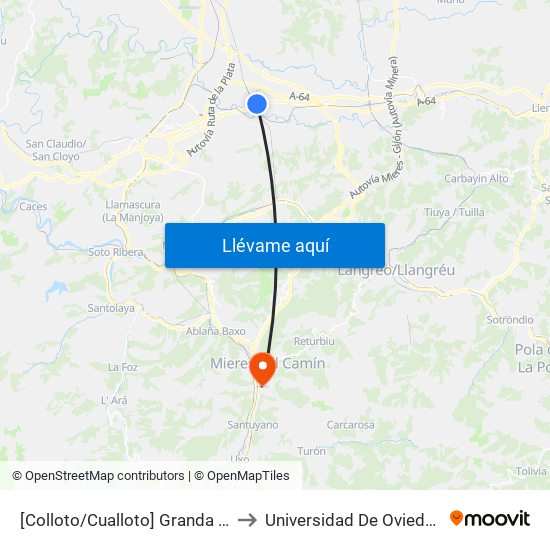 [Colloto/Cualloto]  Granda - El Llugarín [Cta 20778] to Universidad De Oviedo: Campus De Mieres map