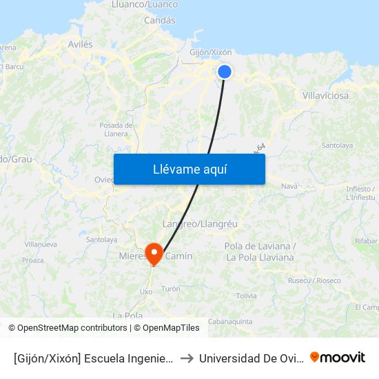 [Gijón/Xixón]  Escuela Ingenieros - Campus Viesques [Cta 20658] to Universidad De Oviedo: Campus De Mieres map