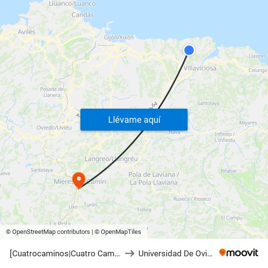 [Cuatrocaminos|Cuatro Caminos]  Cuatrocaminos [Cta 20878] to Universidad De Oviedo: Campus De Mieres map