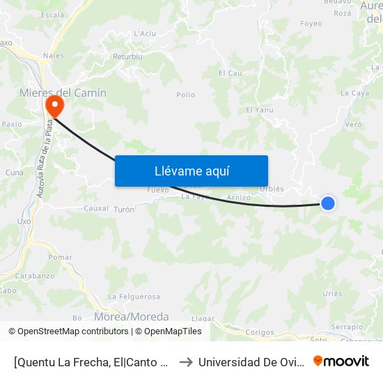 [Quentu La Frecha, El|Canto La Flecha]  La Hueria 2 [Cta 21339] to Universidad De Oviedo: Campus De Mieres map