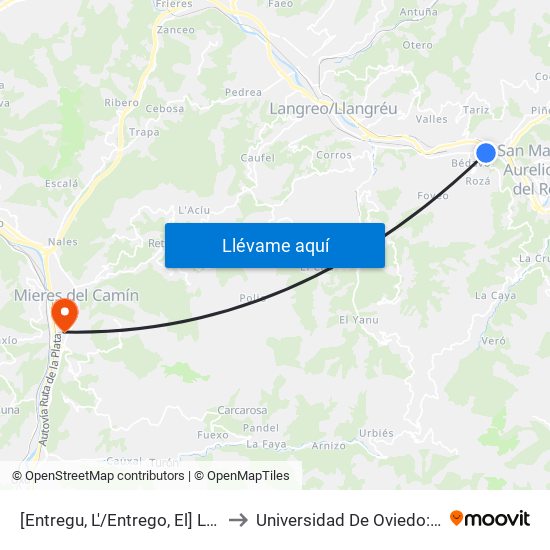 [Entregu, L'/Entrego, El]  La Central [Cta 00439] to Universidad De Oviedo: Campus De Mieres map