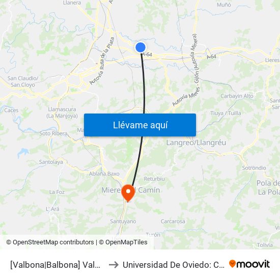[Valbona|Balbona]  Valbona [Cta 00773] to Universidad De Oviedo: Campus De Mieres map