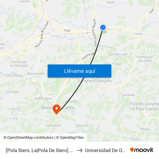 [Pola Siero, La|Pola De Siero]  Estación Bus Pola De Siero [Cta 00810] to Universidad De Oviedo: Campus De Mieres map