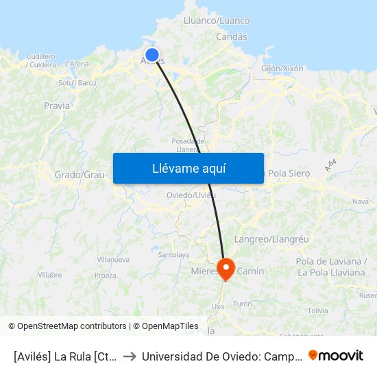 [Avilés]  La Rula [Cta 01040] to Universidad De Oviedo: Campus De Mieres map