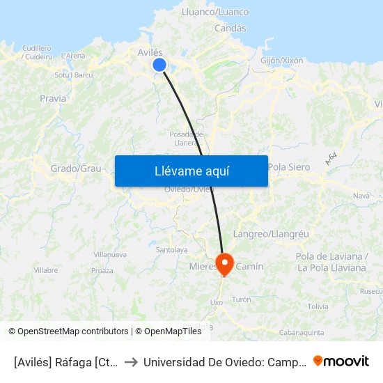 [Avilés]  Ráfaga [Cta 01087] to Universidad De Oviedo: Campus De Mieres map