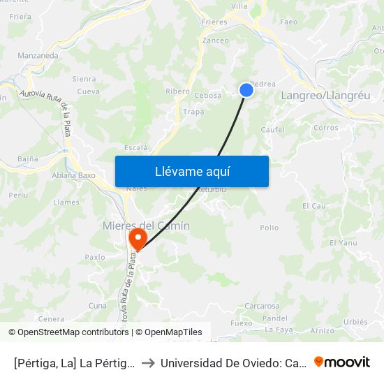 [Pértiga, La]  La Pértiga [Cta 01149] to Universidad De Oviedo: Campus De Mieres map