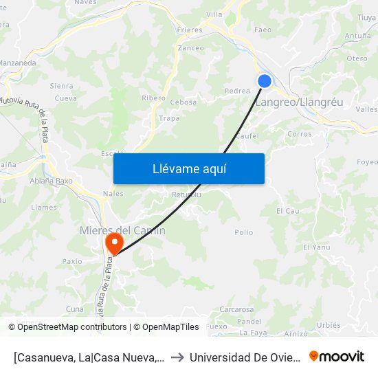 [Casanueva, La|Casa Nueva, La]  Nalón - Lada [Cta 01155] to Universidad De Oviedo: Campus De Mieres map