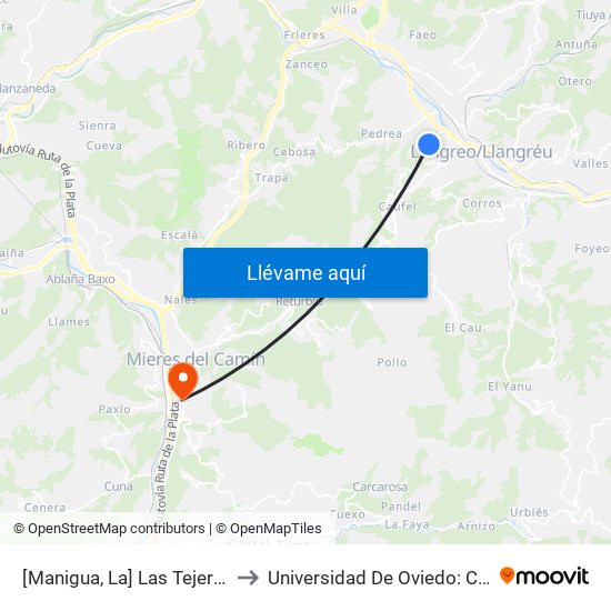 [Manigua, La]  Las Tejeras 2 [Cta 01163] to Universidad De Oviedo: Campus De Mieres map