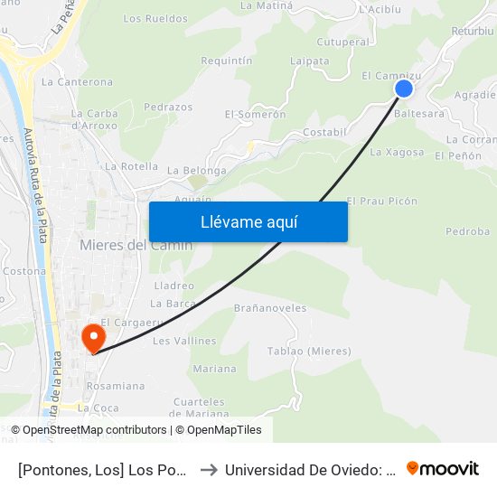 [Pontones, Los]  Los Pontones [Cta 01178] to Universidad De Oviedo: Campus De Mieres map