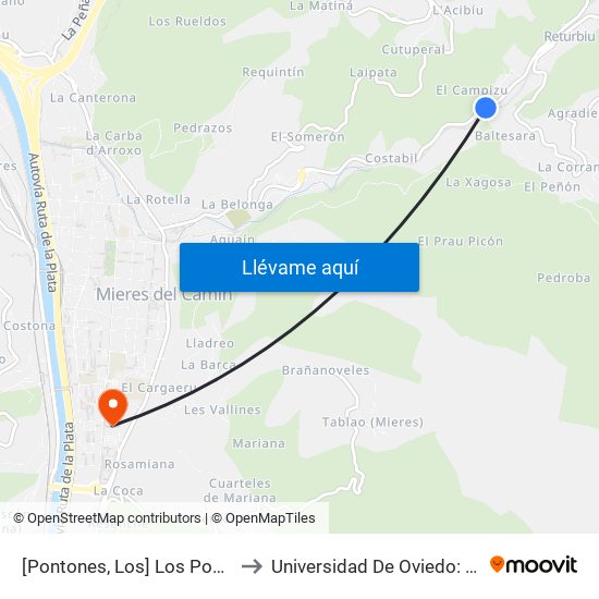 [Pontones, Los]  Los Pontones [Cta 01179] to Universidad De Oviedo: Campus De Mieres map