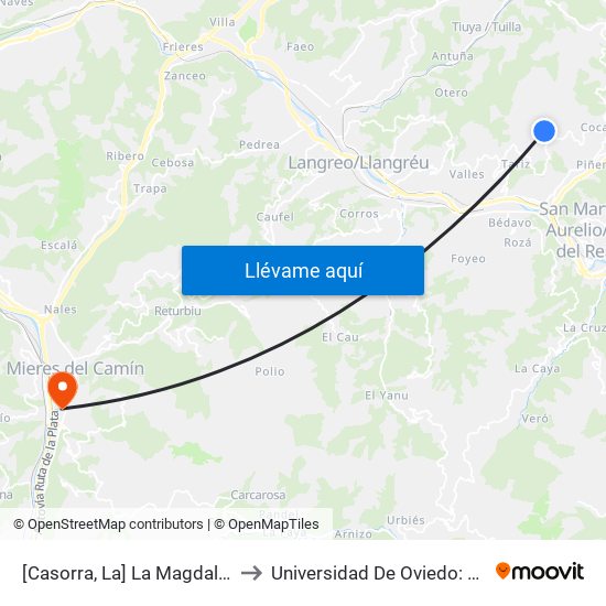[Casorra, La]  La Magdalena 1 [Cta 01208] to Universidad De Oviedo: Campus De Mieres map