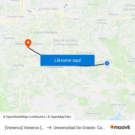 [Veneros]  Veneros [Cta 01219] to Universidad De Oviedo: Campus De Mieres map