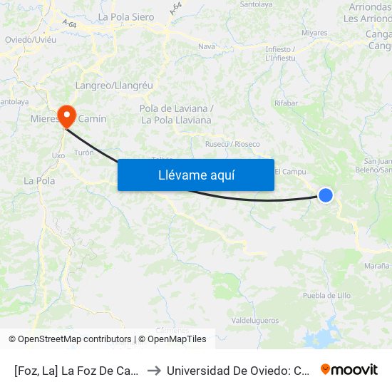 [Foz, La]  La Foz De Caso [Cta 01222] to Universidad De Oviedo: Campus De Mieres map