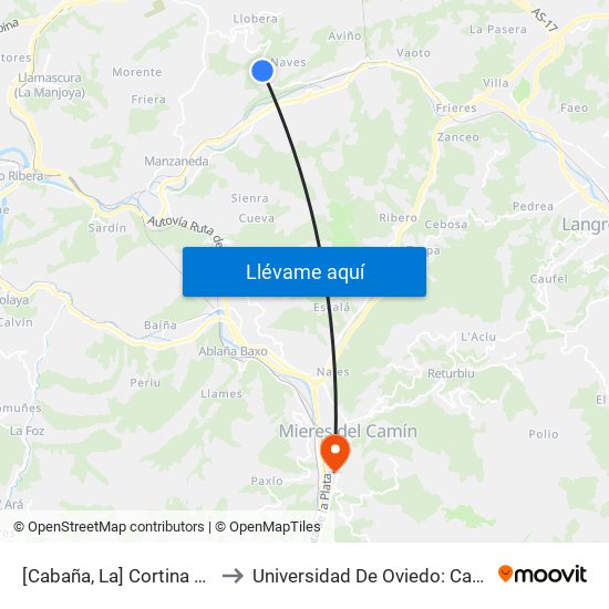 [Cabaña, La]  Cortina 1 [Cta 01242] to Universidad De Oviedo: Campus De Mieres map