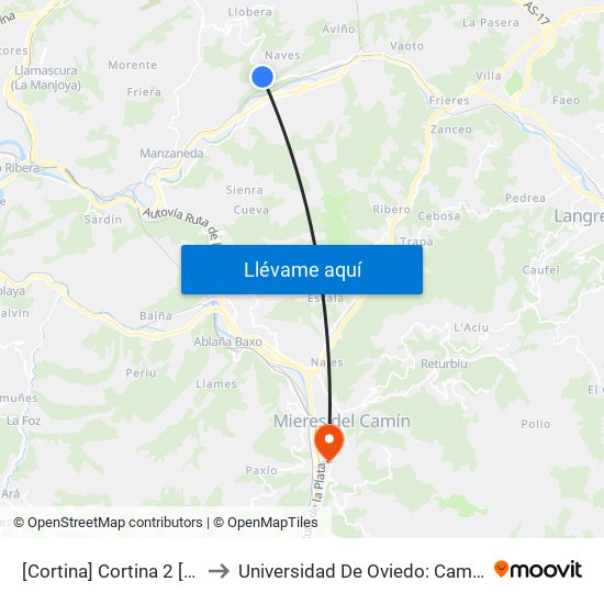 [Cortina]  Cortina 2 [Cta 01243] to Universidad De Oviedo: Campus De Mieres map