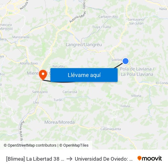 [Blimea]  La Libertad 38 Avda [Cta 01252] to Universidad De Oviedo: Campus De Mieres map