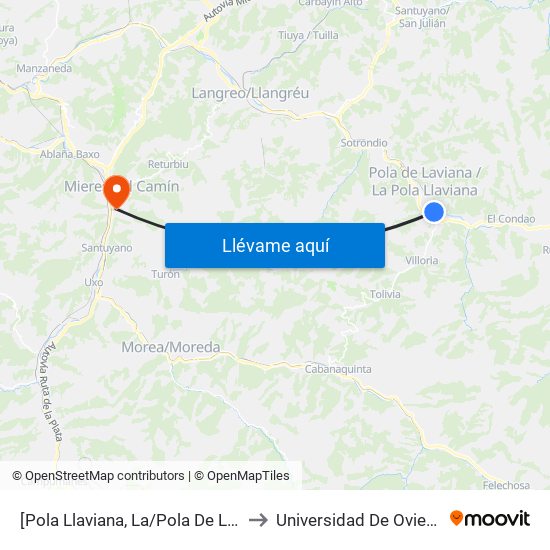 [Pola Llaviana, La/Pola De Laviana]  Solavega [Cta 01253] to Universidad De Oviedo: Campus De Mieres map