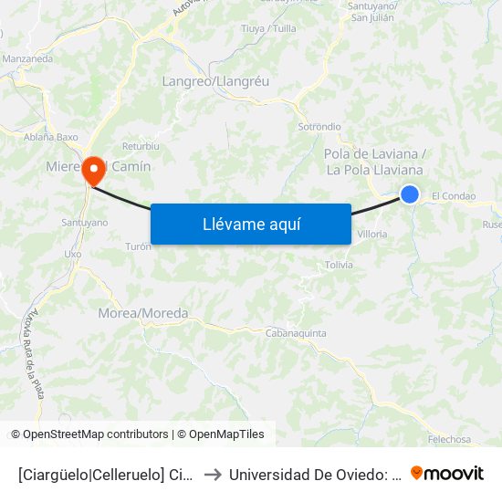[Ciargüelo|Celleruelo]  Ciargüelo [Cta 01256] to Universidad De Oviedo: Campus De Mieres map