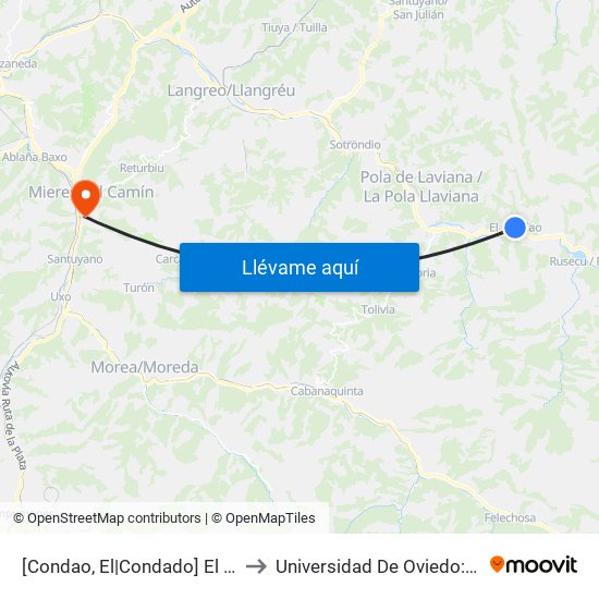 [Condao, El|Condado]  El Condao [Cta 01259] to Universidad De Oviedo: Campus De Mieres map