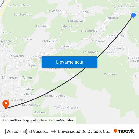 [Vescón, El]  El Vescón [Cta 01276] to Universidad De Oviedo: Campus De Mieres map