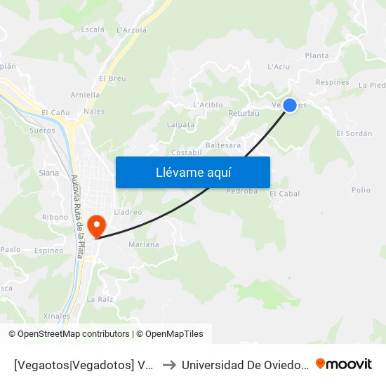 [Vegaotos|Vegadotos]  Vegaotos 1 [Cta 01279] to Universidad De Oviedo: Campus De Mieres map