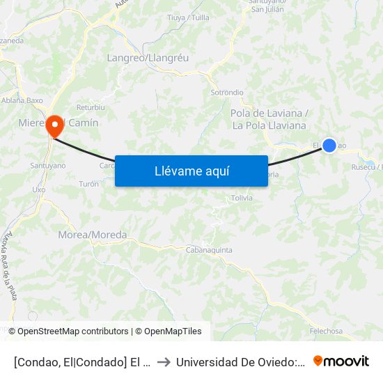 [Condao, El|Condado]  El Condao [Cta 01286] to Universidad De Oviedo: Campus De Mieres map