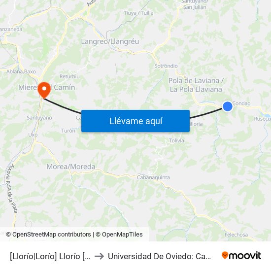 [Llorío|Lorío]  Llorío [Cta 01287] to Universidad De Oviedo: Campus De Mieres map