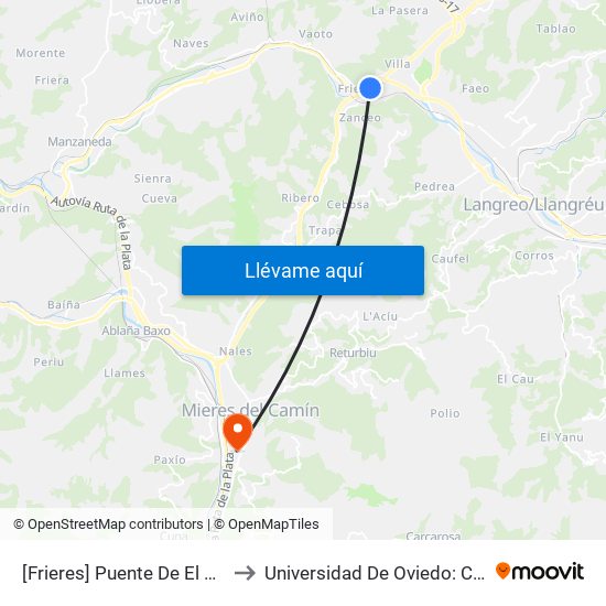 [Frieres]  Puente De El Viso [Cta 01297] to Universidad De Oviedo: Campus De Mieres map