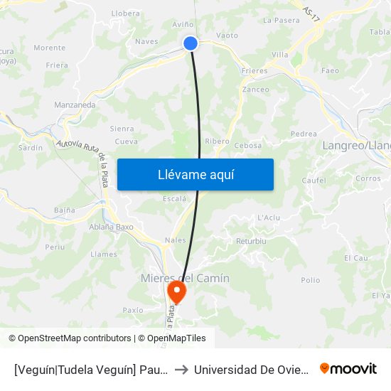 [Veguín|Tudela Veguín]  Paulino García 121 [Cta 01302] to Universidad De Oviedo: Campus De Mieres map