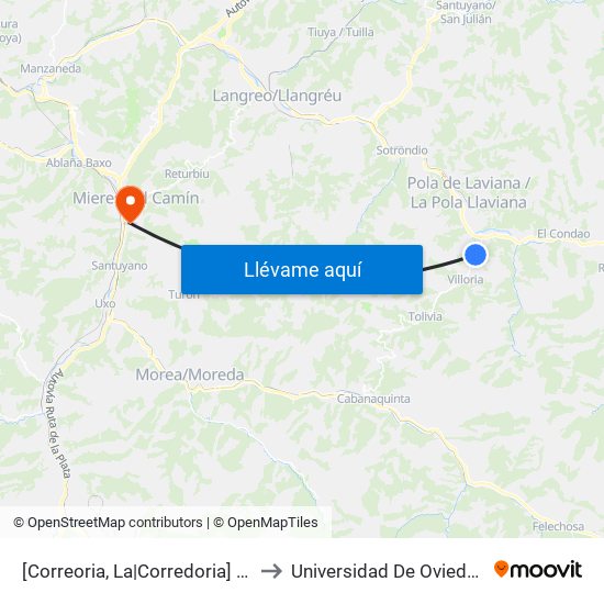 [Correoria, La|Corredoria]  La Correoria [Cta 01316] to Universidad De Oviedo: Campus De Mieres map