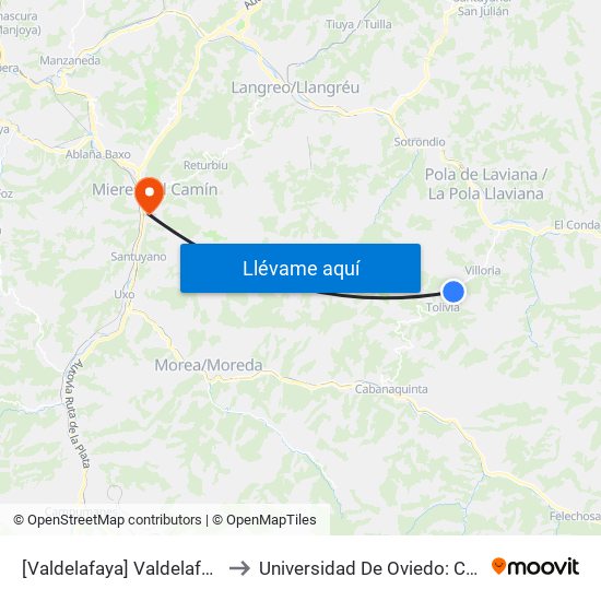 [Valdelafaya]  Valdelafaya [Cta 01324] to Universidad De Oviedo: Campus De Mieres map