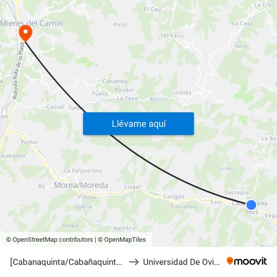 [Cabanaquinta/Cabañaquinta]  Ayuntamiento Aller [Cta 01342] to Universidad De Oviedo: Campus De Mieres map