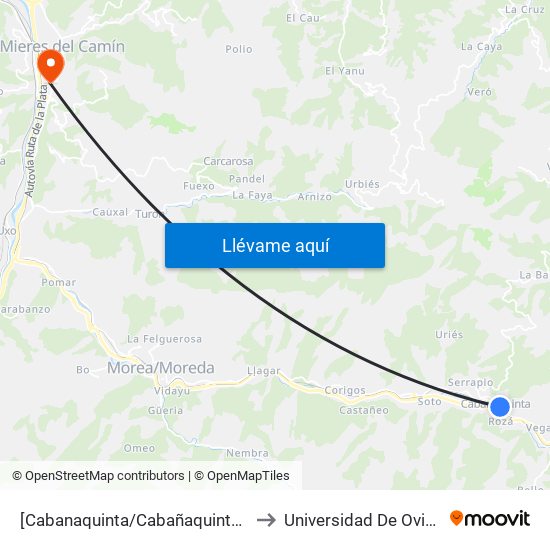 [Cabanaquinta/Cabañaquinta]  Ayuntamiento Aller [Cta 01343] to Universidad De Oviedo: Campus De Mieres map