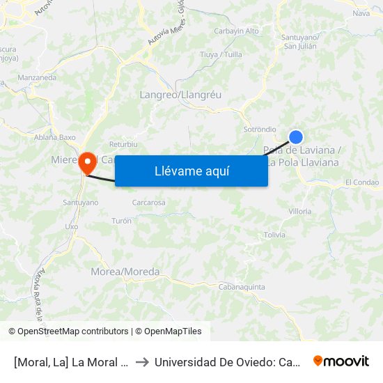 [Moral, La]  La Moral [Cta 01356] to Universidad De Oviedo: Campus De Mieres map