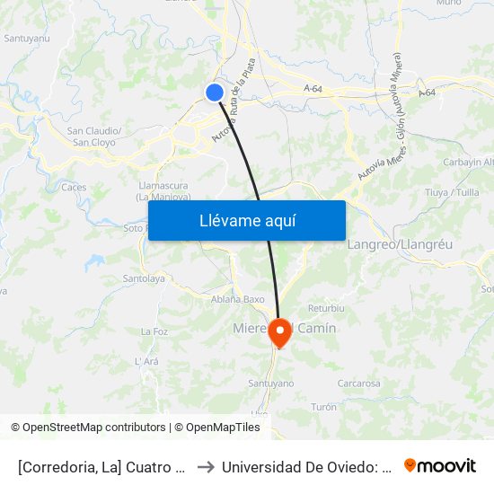 [Corredoria, La]  Cuatro Caños [Cta 02072] to Universidad De Oviedo: Campus De Mieres map